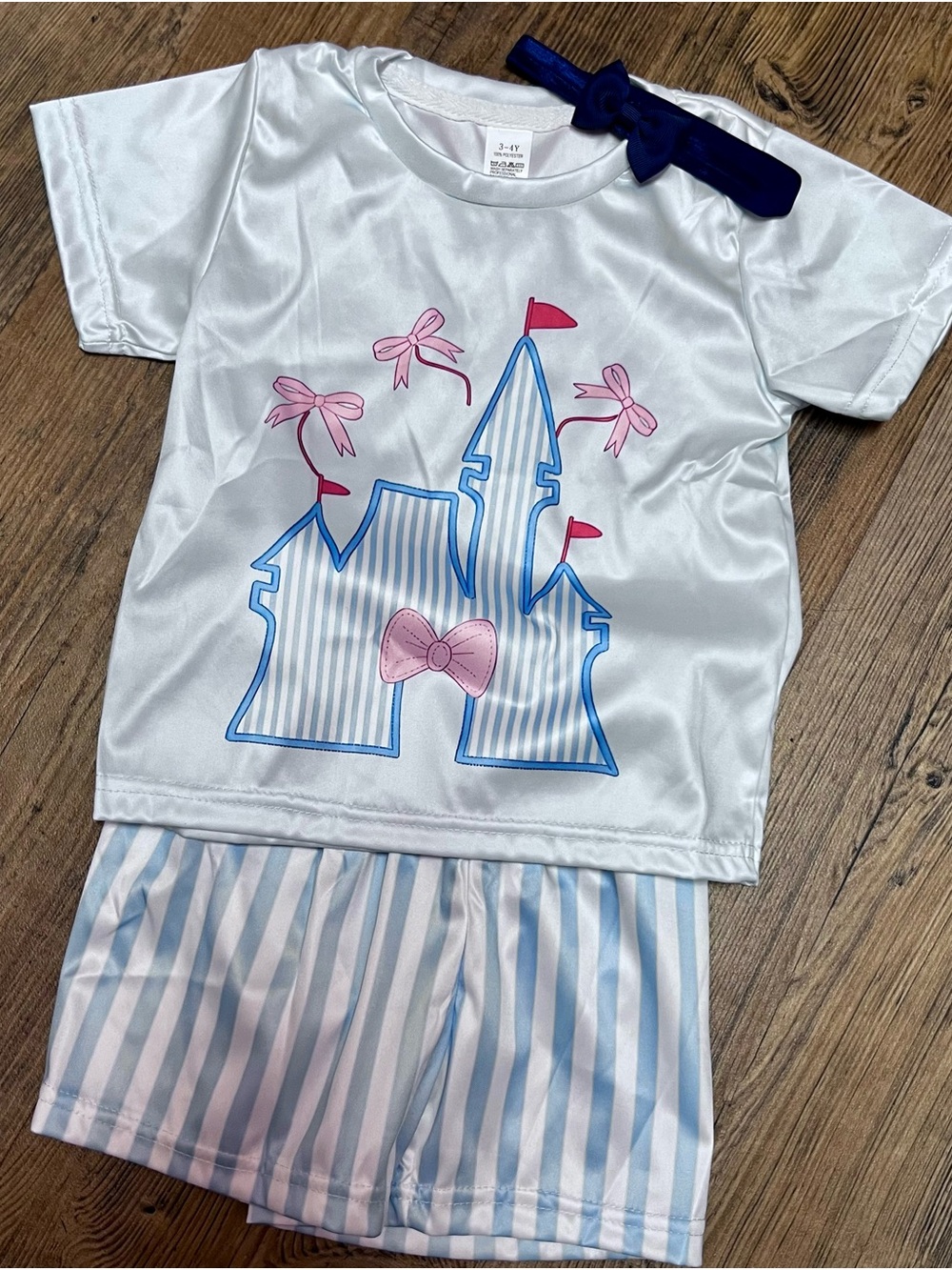 Kids White and Light Blue Castle Matching Set with Pink Accents